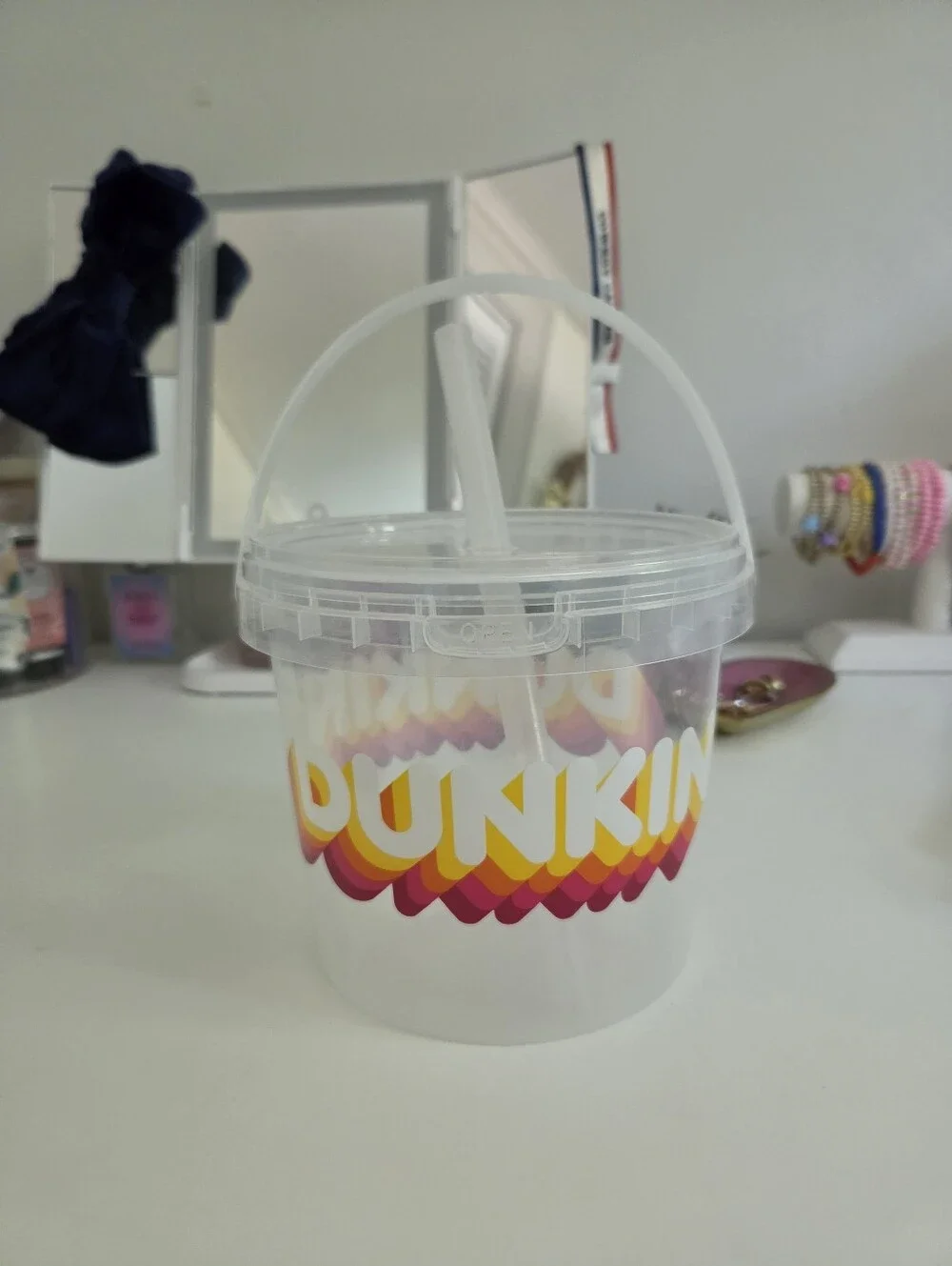 VIRAL Limited Edition Dunkin' Clear Reusable Bucket with Straw - 48 oz